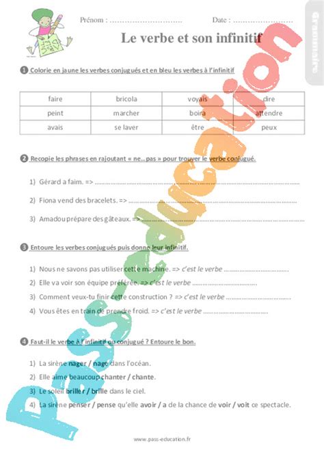 Exercice Verbe Et Son Infinitif Ce