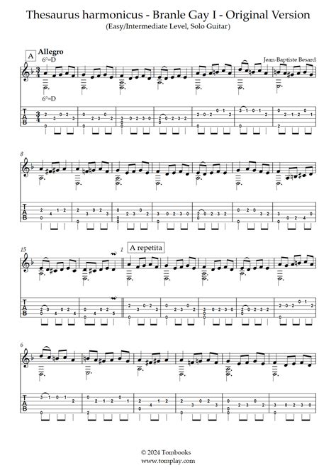 Thesaurus harmonicus Branle Gay I Versión Original Nivel Fácil Intermedio Guitarra Sola