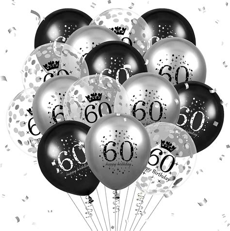 60th Birthday Balloons Decorations 15pcs Black Silver Happy 60th Birthday Party