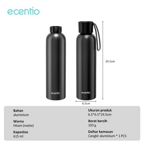 Jual Ecentio Botol Minum 1 Liter Aluminium Botol Tumbler Olahraga