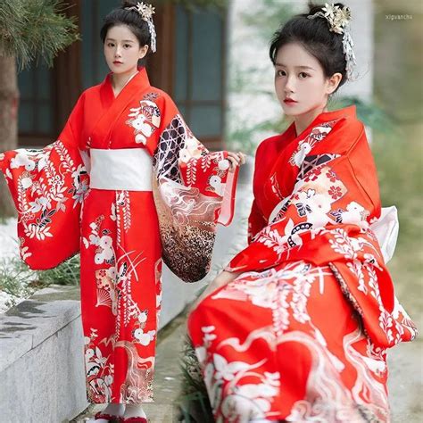 Ethnic Suits Online Japanese Style Women Kimono Gown Vintage Prnt Flower Stage Show Dress