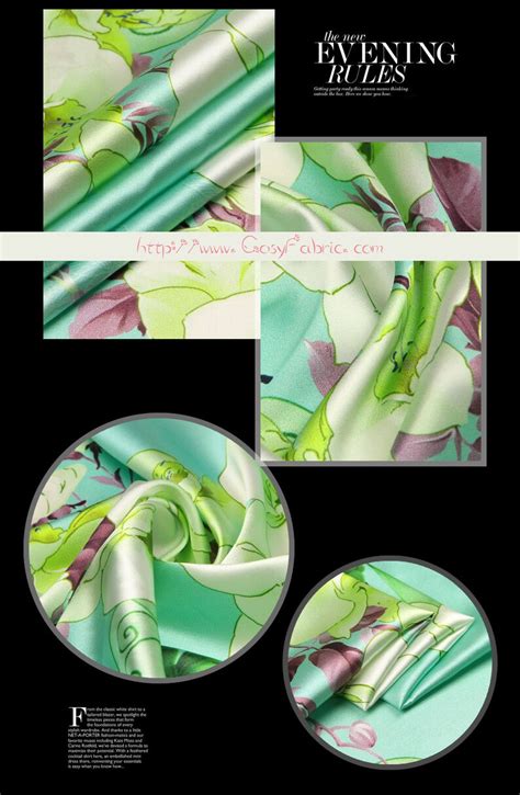 Butterfly Floral Print Green Stretch Silk Satin Fabric By The Etsy