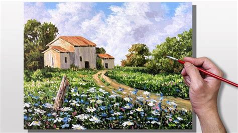 Acrylic Painting Country Farm House | Farm scene painting, House ...