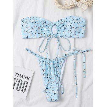 Emmiol Free Shipping Ditsy Floral Strapless Bikini Set Blue M In Bikini Sets Online Store