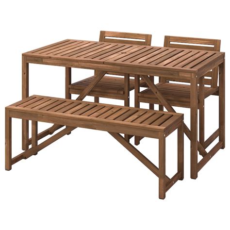 NÄmmarÖ Table 2 Chairs And Bench Outdoor Light Brown Stained 140 Cm