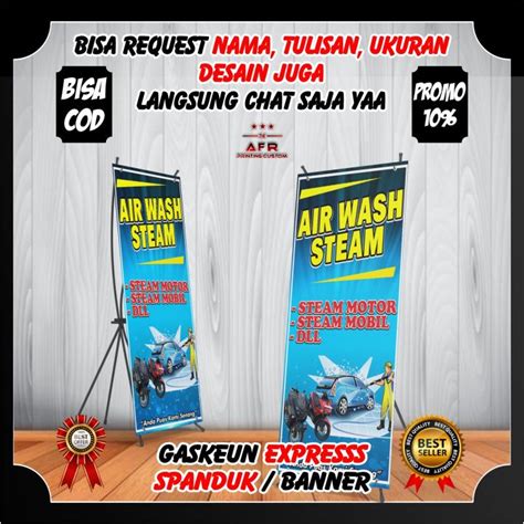 Spanduk Backdrop Jasa Steam Cuci Motor Model Berdiri Ukuran X Cm