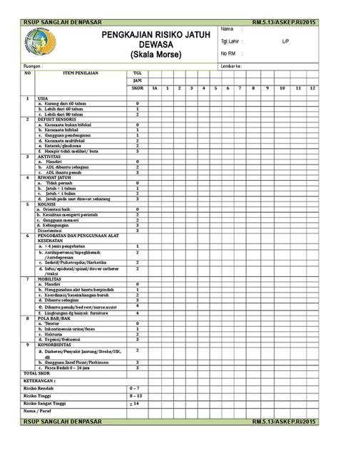 513 Pengkajian Resiko Jatuh Dewasa Morse Pdf