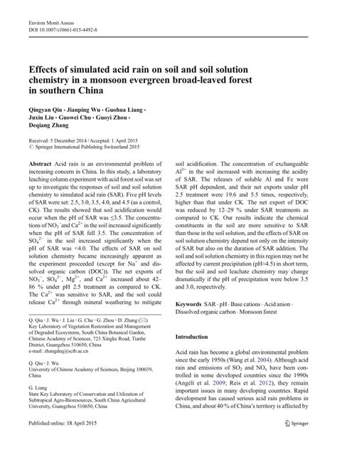 (PDF) Effects of simulated acid rain on soil and soil solution ...