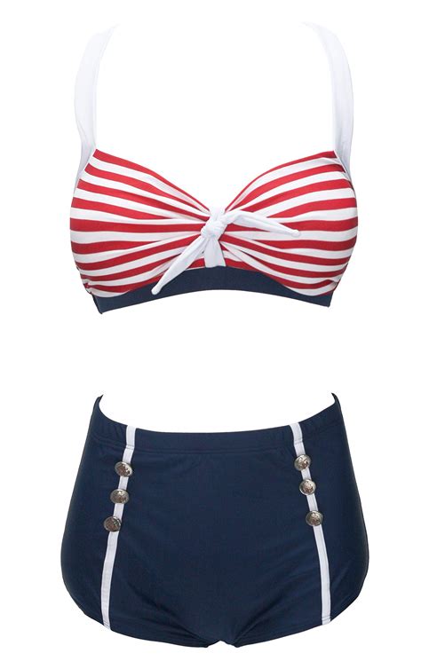 Amazon Bslingerie Women Retro Vintage Push Up High Waisted Bikini Swimsuit Plus Size