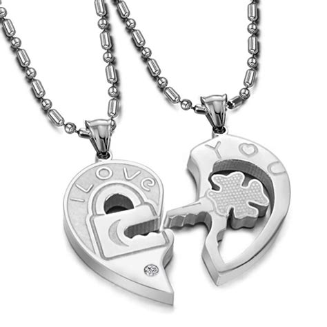 1 pair Fashion Valentine Love You Lock And Key Couples Titanium ...