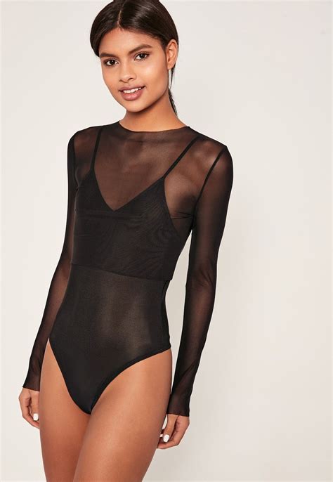 Missguided Black Mesh In Bodysuit Women Tops Online Womens