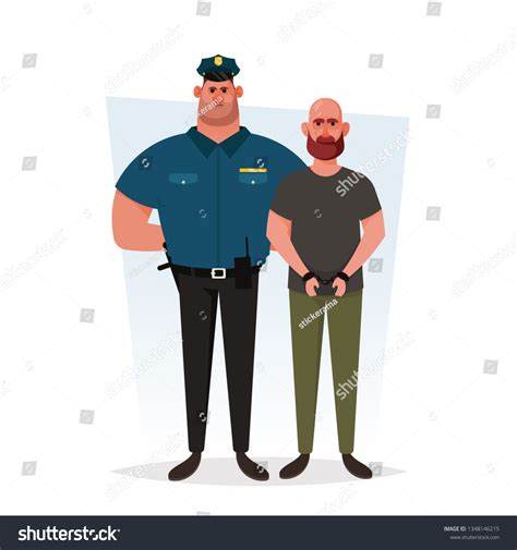 Strong Police Officer Arresting Criminal Cartoon Vector De Stock