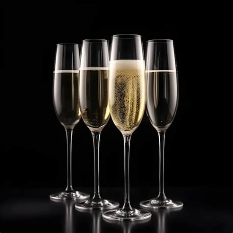 Premium AI Image | Four full glasses of champagne on dark background ...