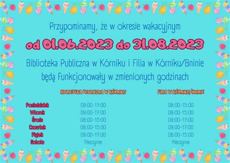 Zmiana Godzin Funkcjonowania Biblioteki W Okresie Wakacyjnym