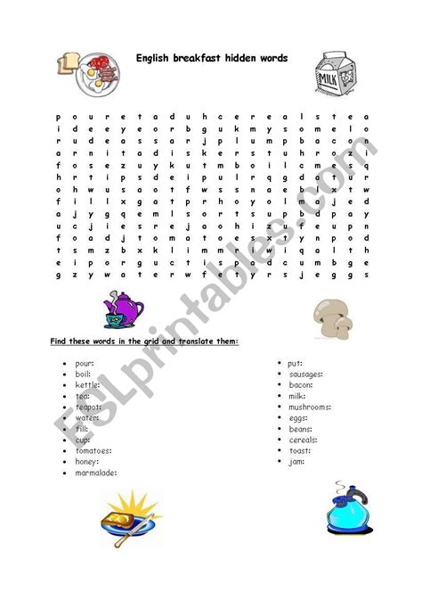 english breakfast hidden words esl worksheet  mughi