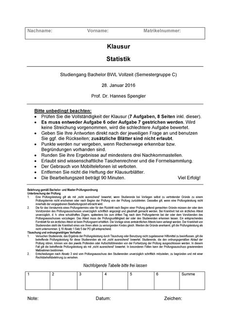 15 Klausur WS1516 Mathe Nachname Vorname Matrikelnummer Klausur