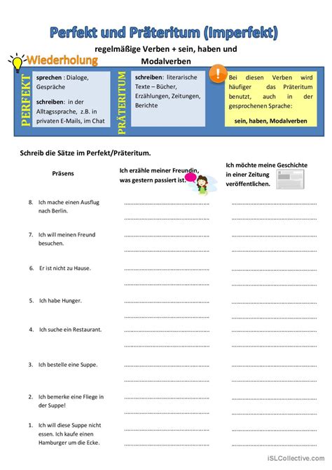 Perfekt oder Präteritum allgemeine English ESL worksheets pdf doc