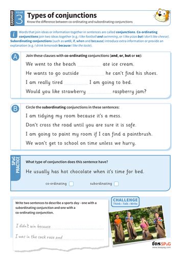 Using Different Types Of Conjunctions Worksheet Year 3 Spag