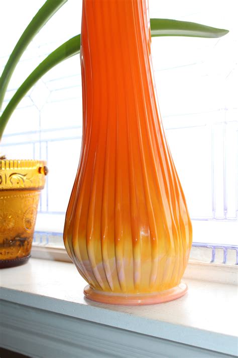 Large Orange Glass Vase 245 Vintage Mid Century Modern Swung Glass