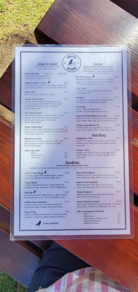 Menu At Crow Gate Pub Nanaimo