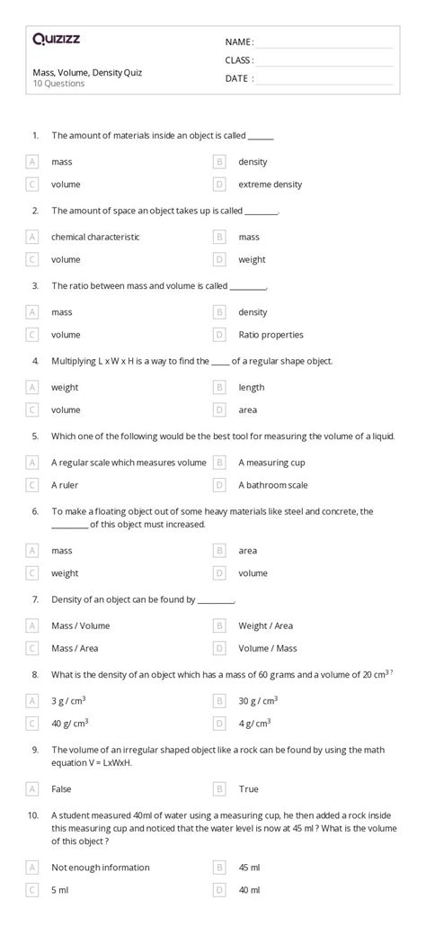 50 Measuring Weight Worksheets For 7th Class On Quizizz Free Printable