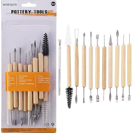 Pieces Wooden Pottery Sculpting Clay Cleaning Tool Set Includes Clay