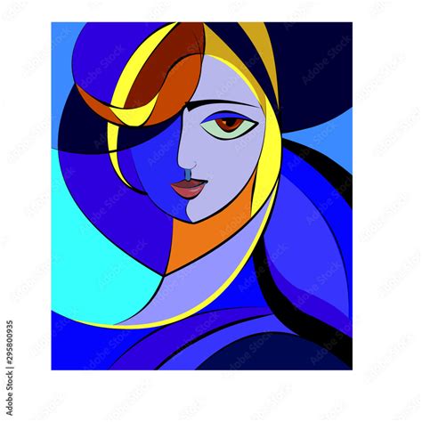 Colorful Abstract Background Cubism Art Style Woman In Blue Stock