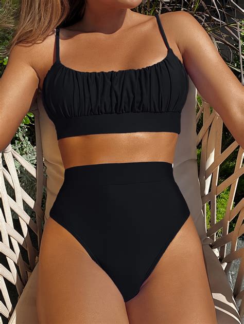 Ruched Bust High Waisted Bikini Swimsuit