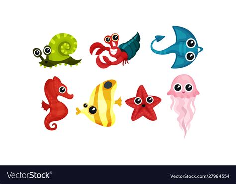 Friendly sea animals set for kids Royalty Free Vector Image