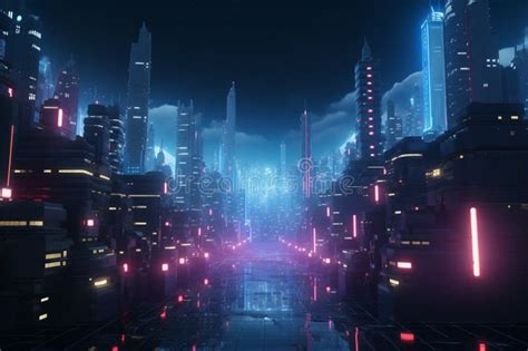 Immersive 3D Cyberpunk Concept Futuristic Cityscape with Vibrant Light ...