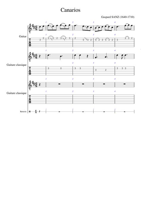 Canarios 1 2 3 4 Sheet Music For Guitar Drum Group Mixed Quartet