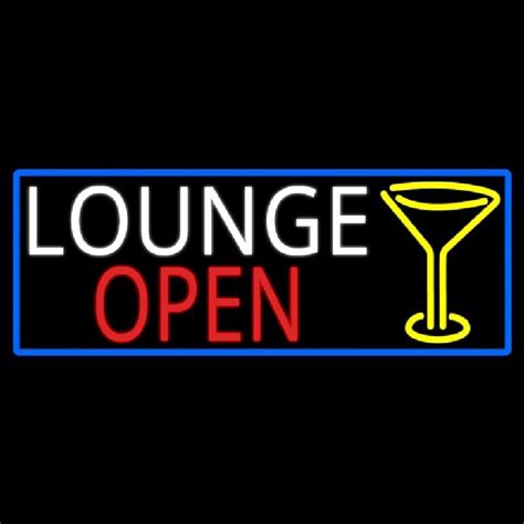 Lounge And Martini Glass Open With Blue Border Neon Sign NeonSignsUS