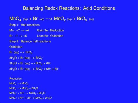 Ppt Balancing Redox Reactions Acid Conditions Powerpoint Presentation Id3198460