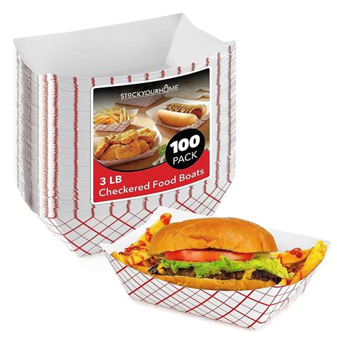 Paper Food Trays 100 Pack Disposable Food Boats Eco Friendly 3 Lb Red