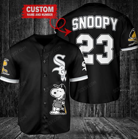 Peanuts Snoopy X Chicago White Sox Baseball Jersey B Scesy