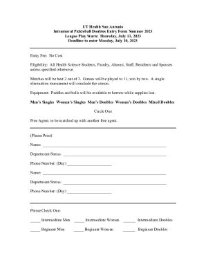 Fillable Online Students Uthscsa Pickleball Doubles Entry Form Doc Fax