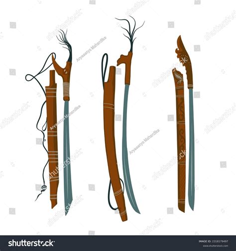 Mandau Swords Indonesia Traditional Weapon Vector Stock Vector Royalty