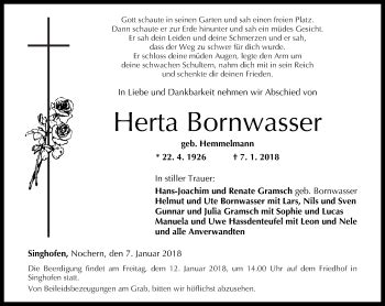 Traueranzeigen Von Hertha Bornwasser Rz Trauer De