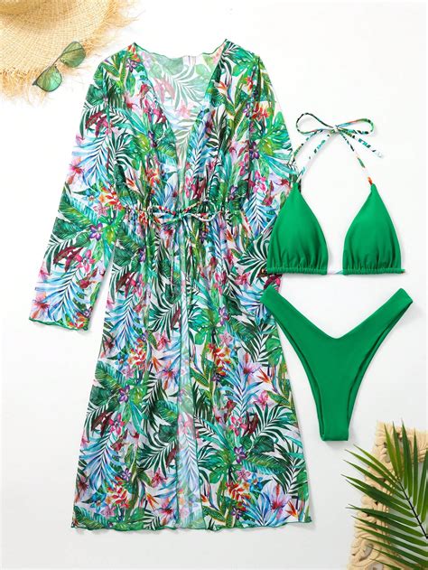 Costume Da Bagno Bikini A Triangolo Con Scollo All Americana Con Stampa