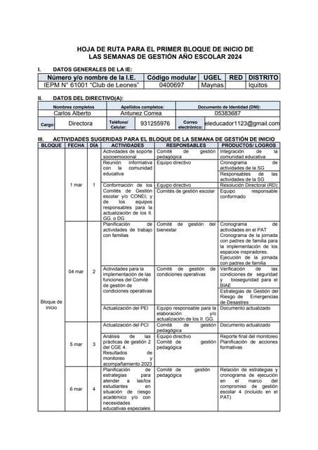 Hoja De Ruta Para El Primer Bloque De Inicio De Las Semanas De GestiÓn