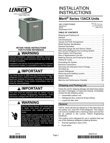 Lennox 13ACX 036 Installation Instructions Manual Manualzz