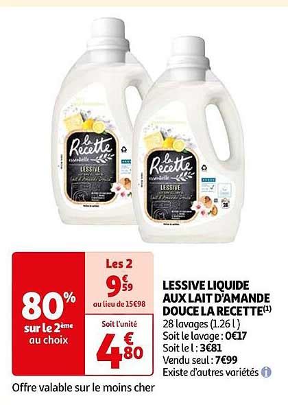 Promo Lessive Liquide Aux Lait D Amande Douce La Recette Chez Auchan