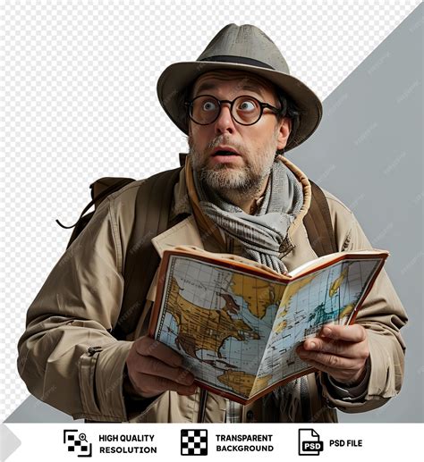 Awesome confused tourist who looks at a map upside down png | Premium