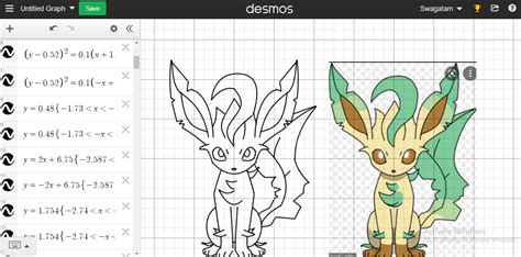 Desmos art of leafeon , took me about 125 equations,(haven't coloured it yet using inequalities ...