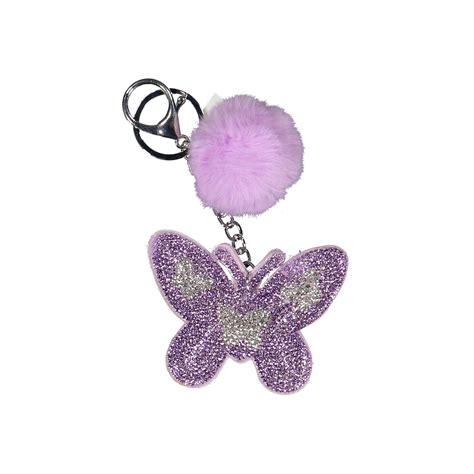 Hatley Pompom And Glittery Butterfly Keychain In Purple