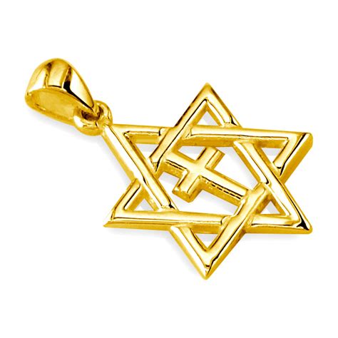 Small Messianic Star of David with Cross Charm in 14k Yellow Gold - Other