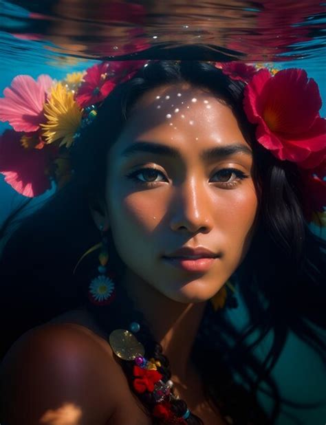 Premium AI Image Tahitian Woman Underwater Portrait