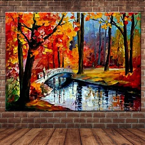 Handgemalte Abstrakte Kunst Spachtel Farbe Baum Fluss Landschaft