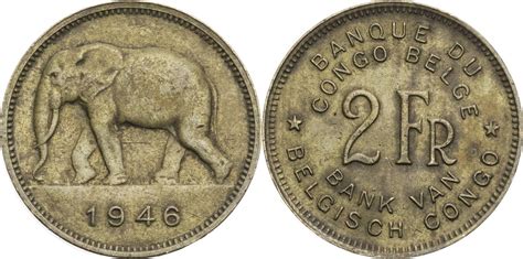 Belgisch Kongo 2 Franc 1946 Leopold III Kursmünze ss MA Shops