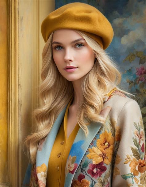 A Captivating Oil Painting Artwork Of A Beautiful French Blonde Woman S Enigmatic Upper Body